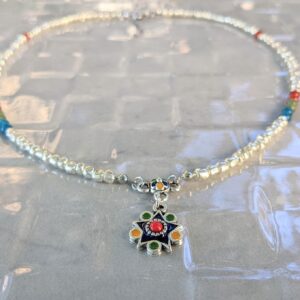 Amazigh Kabyle Natural Stone Seed Bead Enameled Pendant Necklace