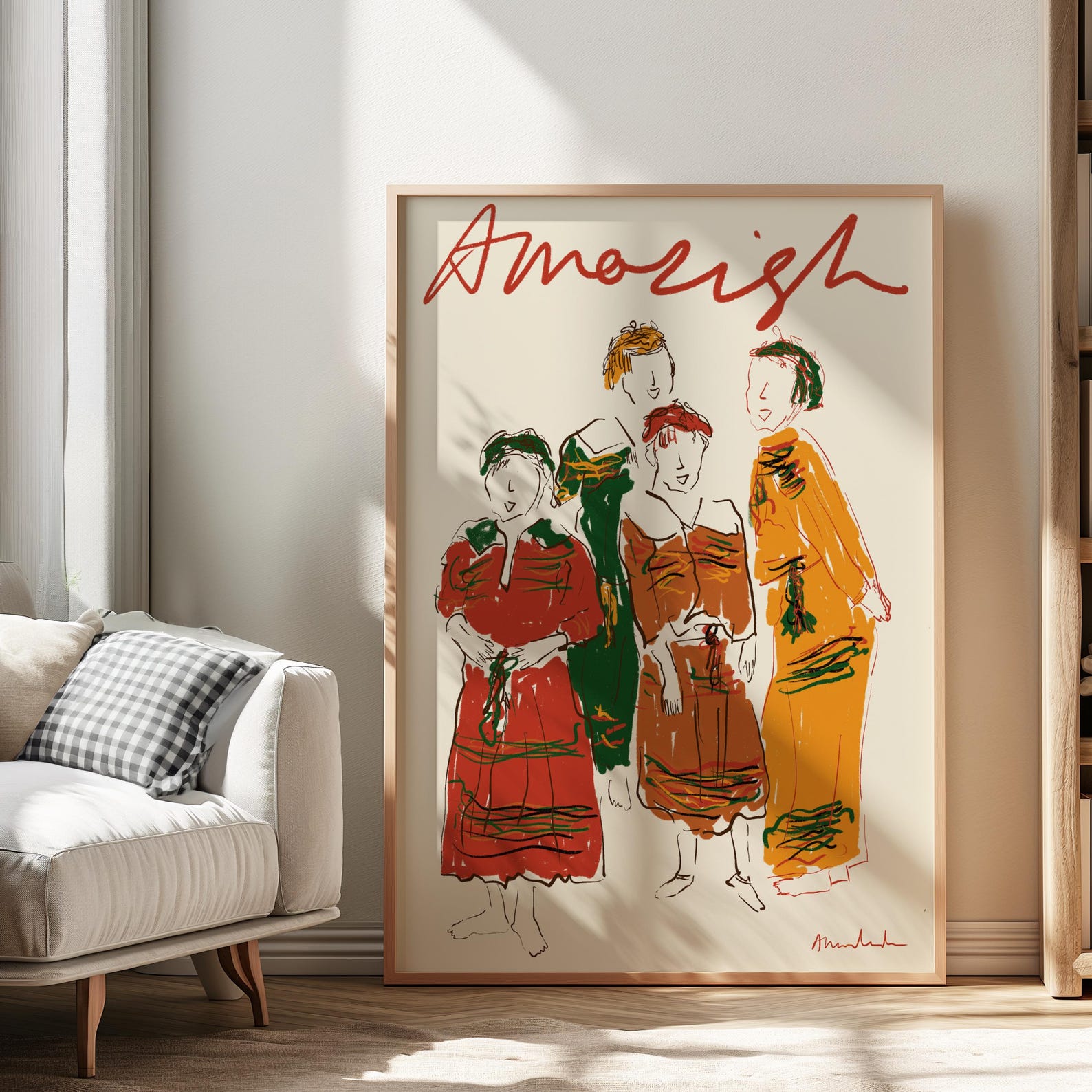 Amazigh Kabyle Women Art Print Algerian Illustration for Everyday Heritage Style Use