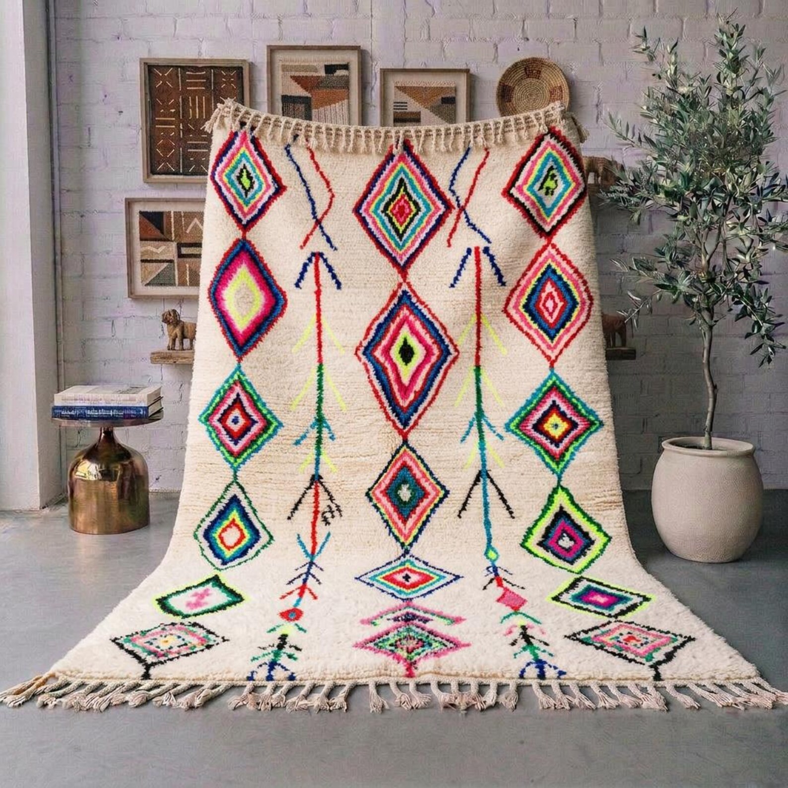 Berber Colorful Diamond Wool Handmade Area Tribal Rug