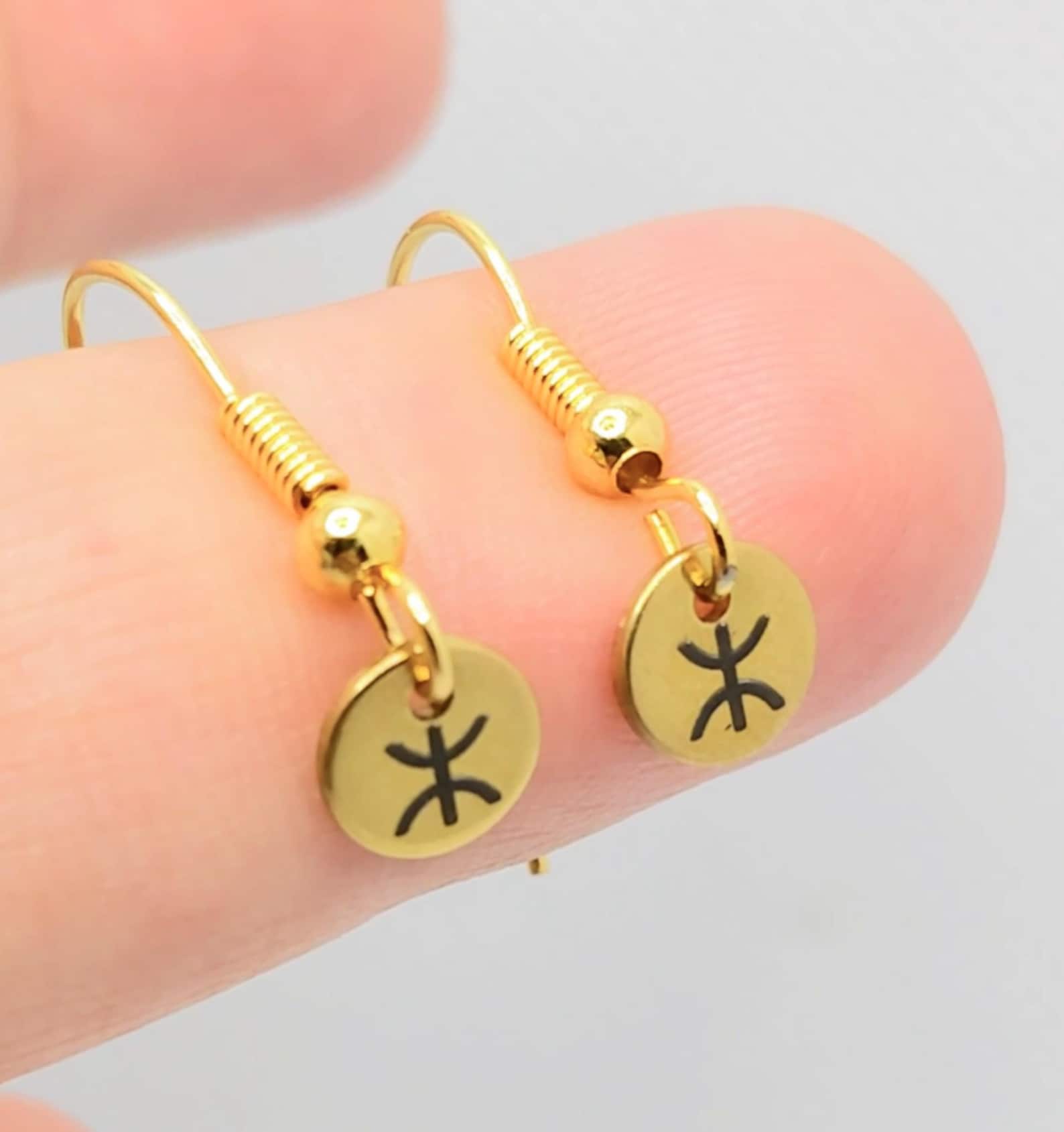 Amazigh Engraved Yaz Symbol Stainless Steel Earrings for Everyday Heritage Style Use
