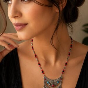Berber Handmade Style Ethnic Silver-Tone Pendant Tribal Necklace