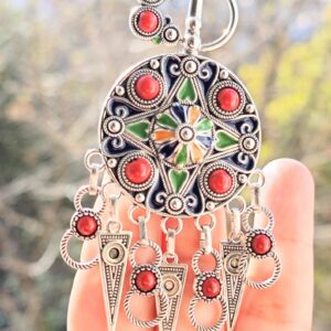 Amazigh Berber Kabyle Enameled Silver-Tone Metal Rosette Jewelry Fibula