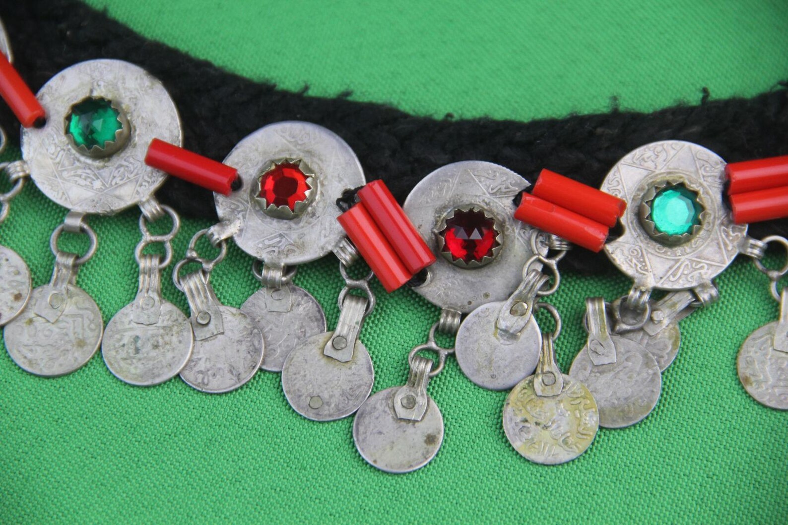 Berber Authentic ANTIQUE Silver Genuine Coral Coins Necklace