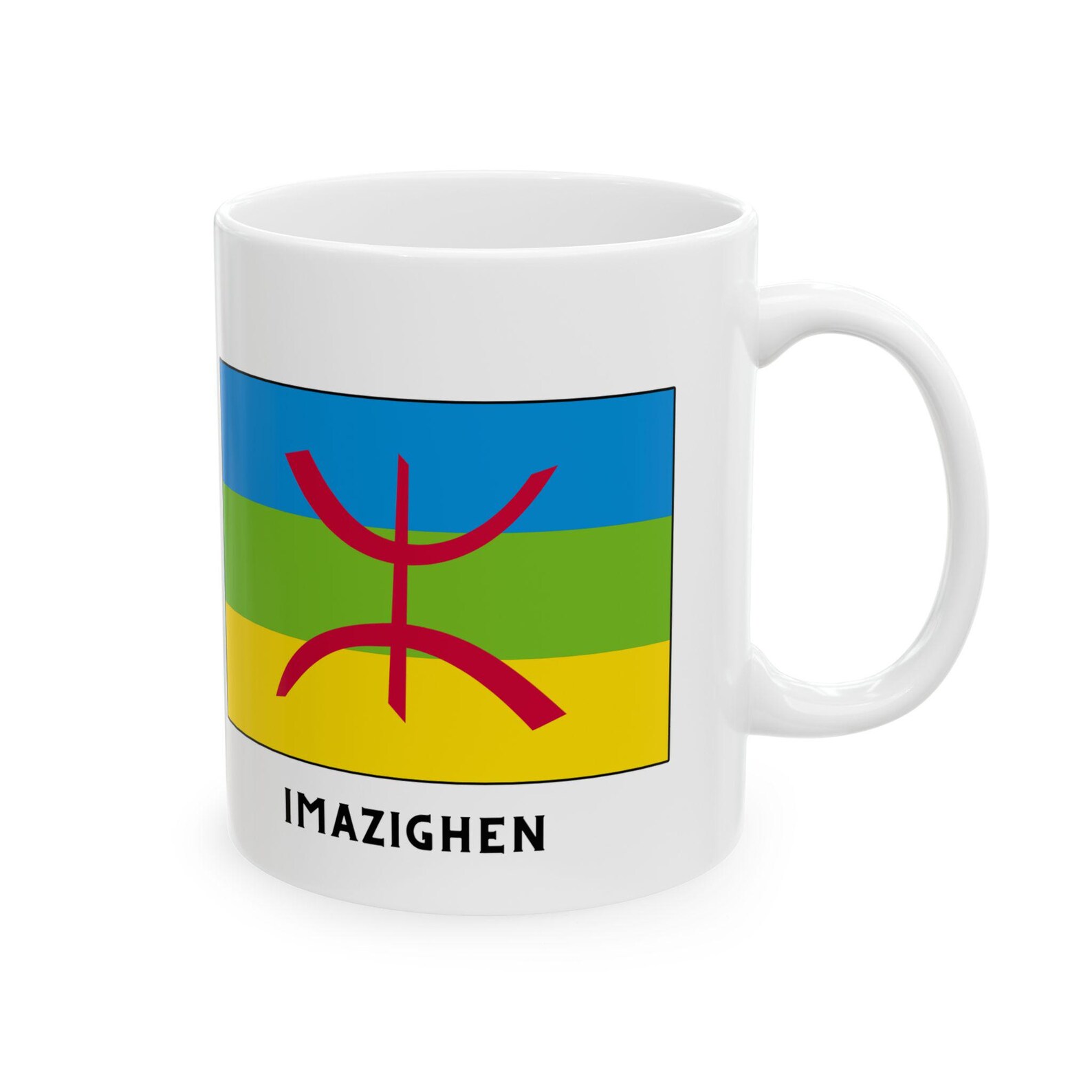 Berber Flag Tamazight White Ceramic Mug with Yaz Symbol