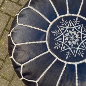 Berber Artisanal Leather Pouffe Handmade Delivered stuffed Pouf