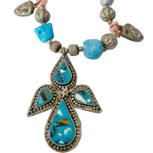 Amazigh Indigenous Brown Jasper Blue Turquoise Antique Charm Necklace