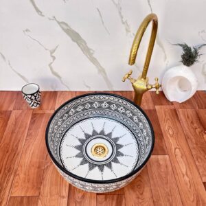 Amazigh Hand Painted Multiband Bathroom Sink Basin Ceramic Ring