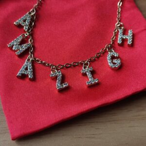 Amazigh Sparkling Letter Charm Gold-Tone Stainless Steel Necklace