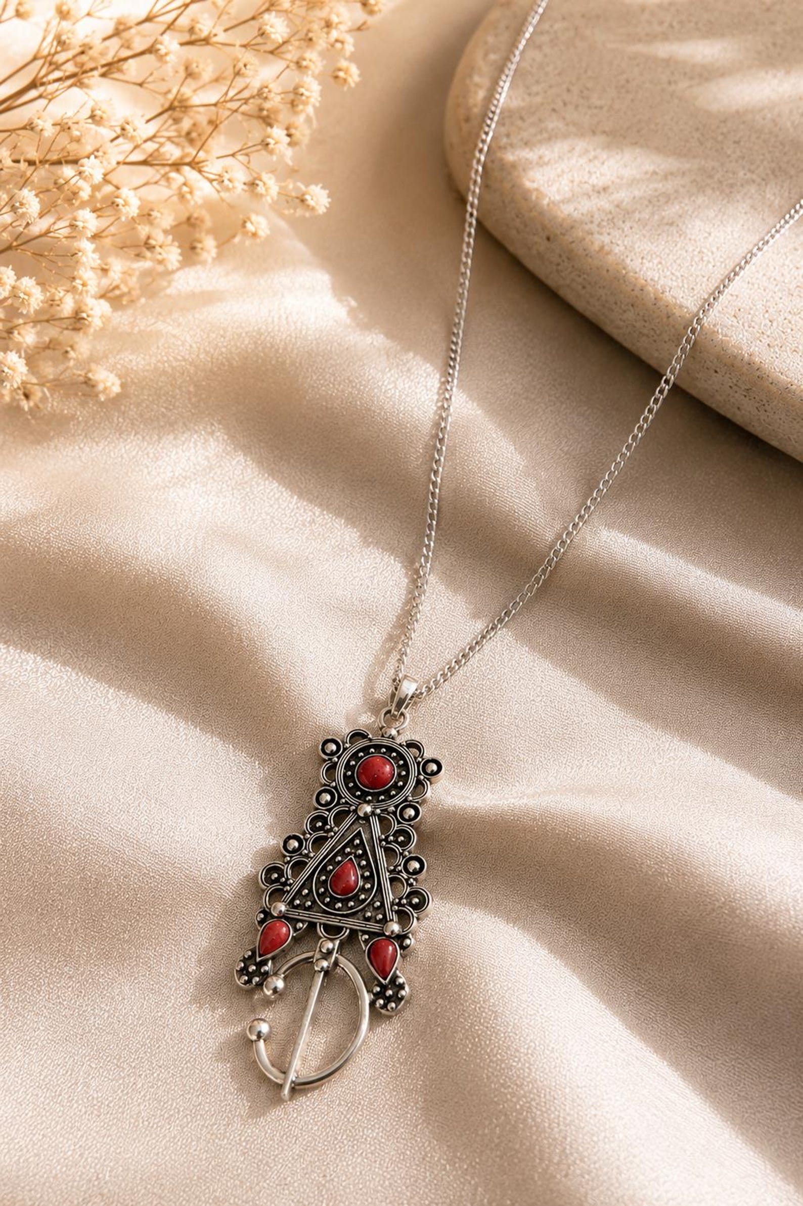 Amazigh Tizerzit Berber Fibula Pendant Stainless Steel Chain Necklace