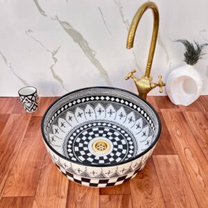 Amazigh Hand Painted Checkerboard Bathroom Sink Basin Ceramic Ring
