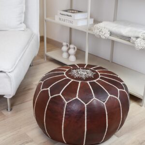 Berber Leather Pouffe Handmade Delivered stuffed Ottoman Pouf