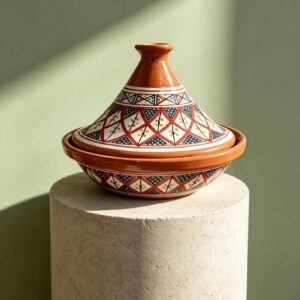 Amazigh Hand-Painted red Ceramic Cooking Flame-Proof Tagine 30cm