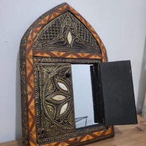 Amazigh Berber Zellige-Style Embossed Brass Mirror with Doors Wall Art