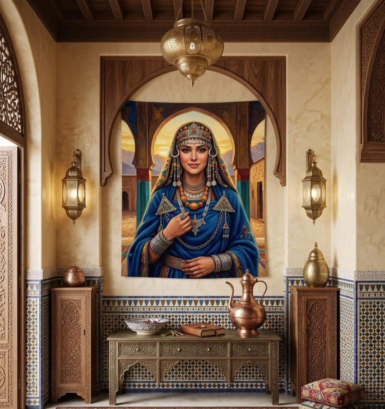 Amazigh Woman Portrait Digital Wall Art Traditional Tableau