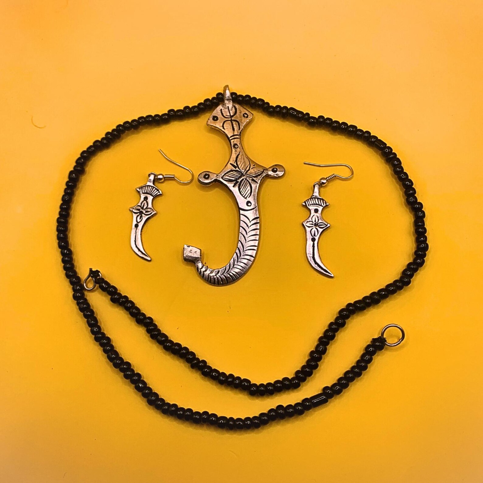 Handmade Berber Tuareg Dagger Jewelry Set with Necklace and Earrings