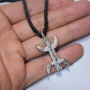 Amazigh Berber Tifinagh Yaz Symbol Silver Pendant Black Bead Necklace