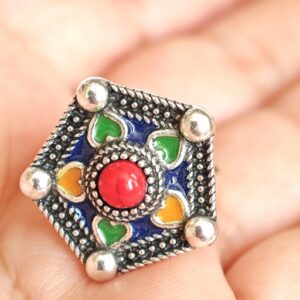Amazigh Ring in métal argenté émaillé kabyle- - berbère