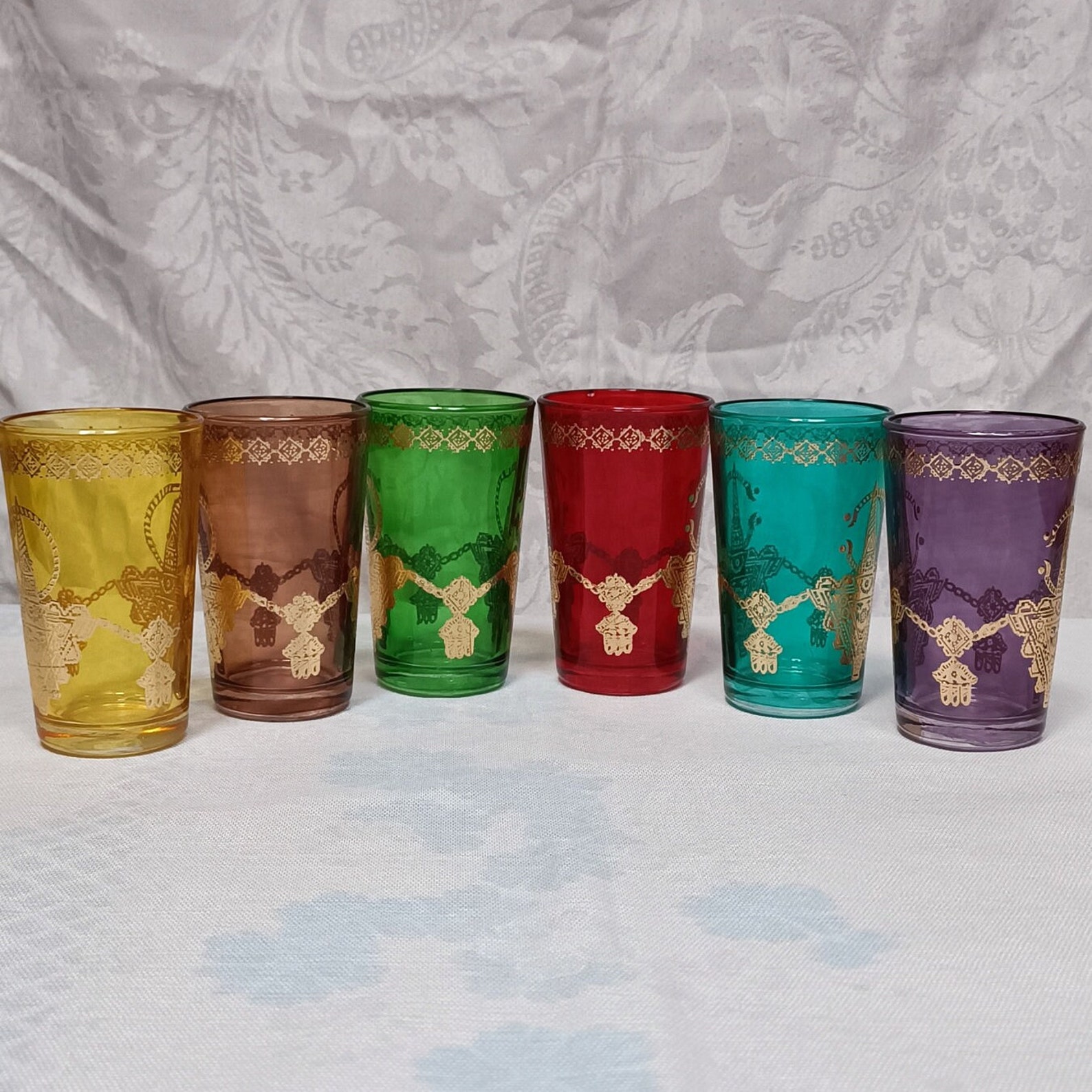 Amazigh verres à thé Six marocains colorés Handmade