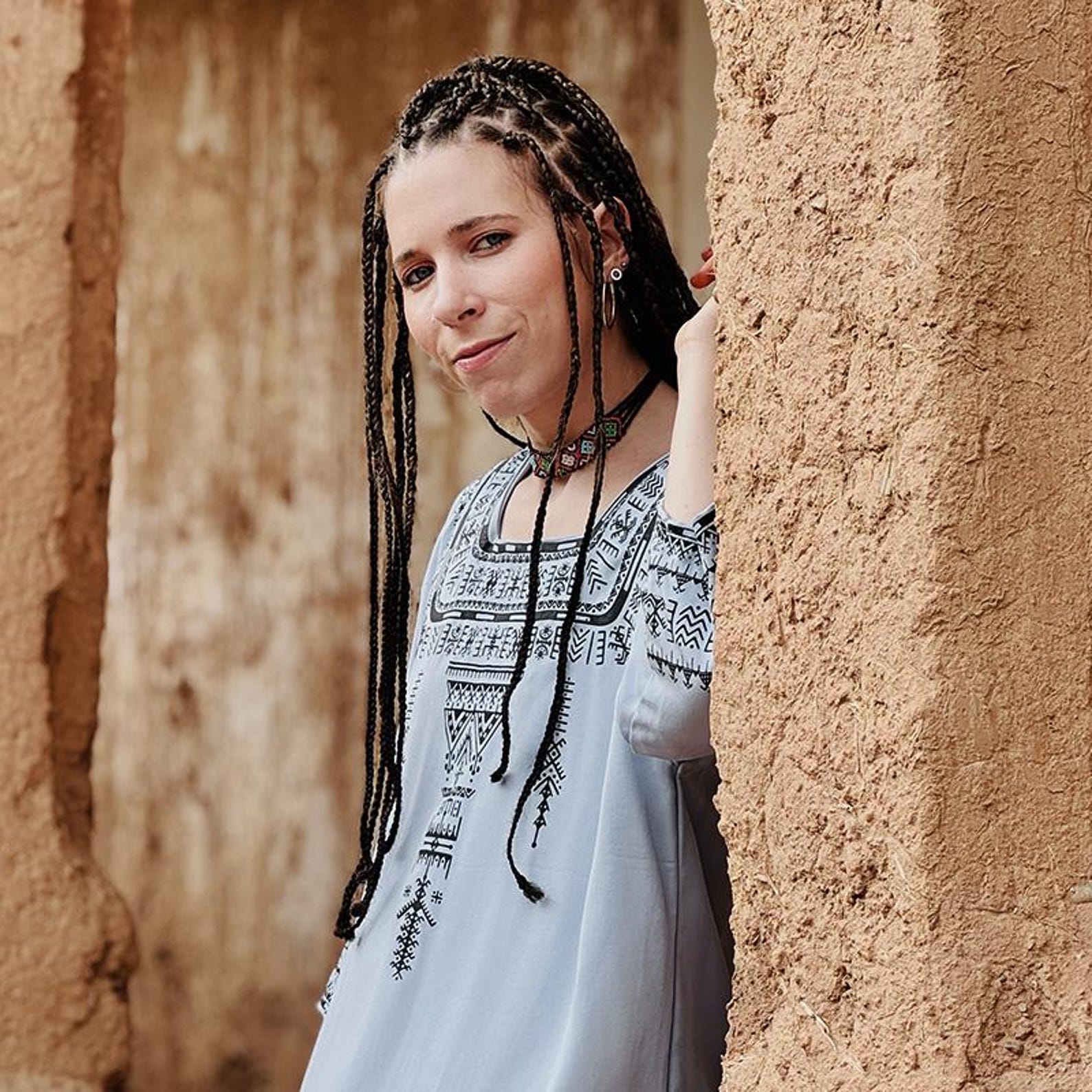 Berber Maxi Dress Handmade Screen Printed Symbol Kaftan