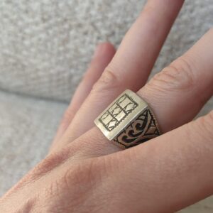 Berber Antique Square Silver Ring with Tribal Design