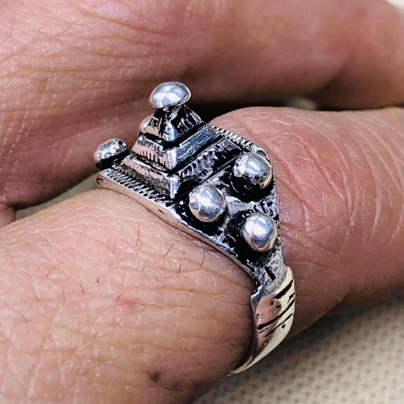 Handmade Amazigh Berber Solid Silver Geometric Pyramid Cone Ring