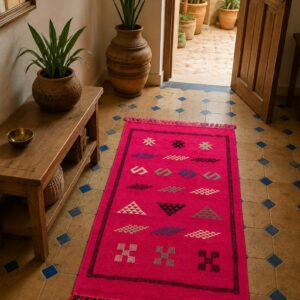 Amazigh Pink Cashmere Handmade Geometric Accent White Rug