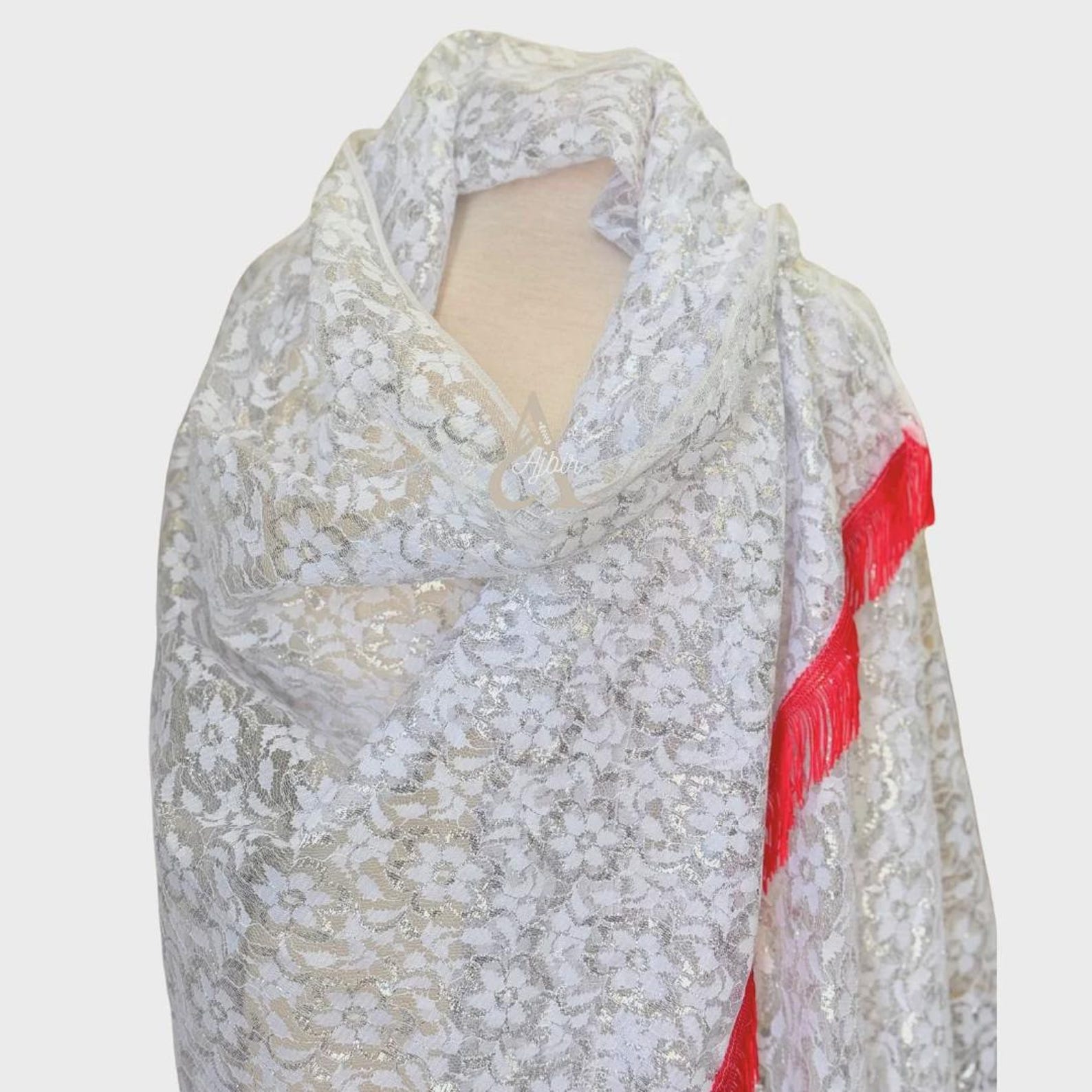 Berber Handmade Lace Shawl Traditional White Kaftan Wrap