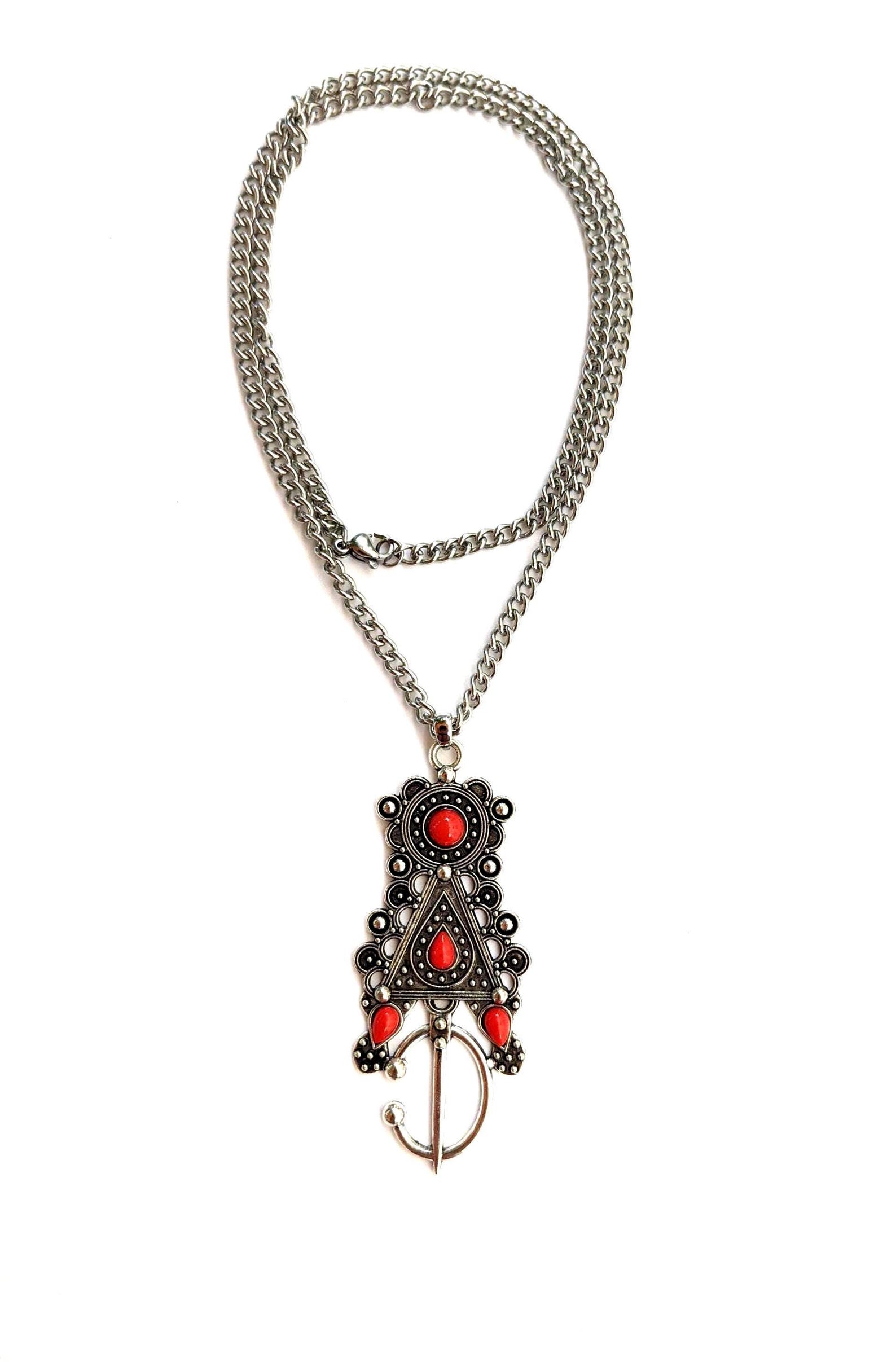 Amazigh Tizerzit Berber Fibula Pendant Stainless Steel Chain Necklace