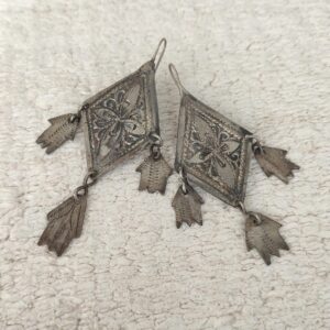 Berber Antique chiseled silver Hamsa Morocco Eye earrings