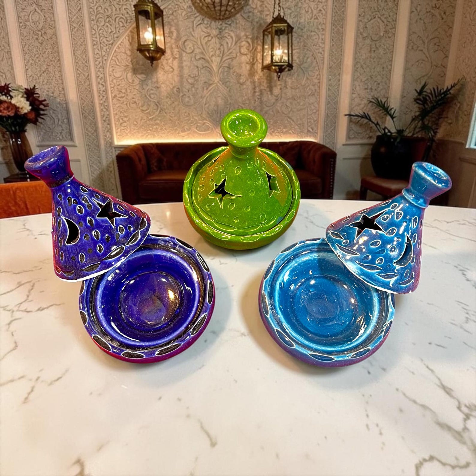 Berber Handmade Mini Ceramic Tealight Tagine Candle Holder