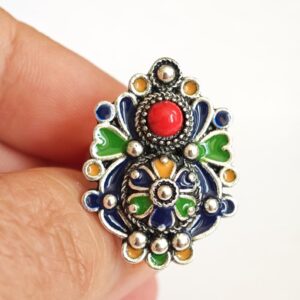 Amazigh Ring in métal argenté émaillé kabyle- - berbère