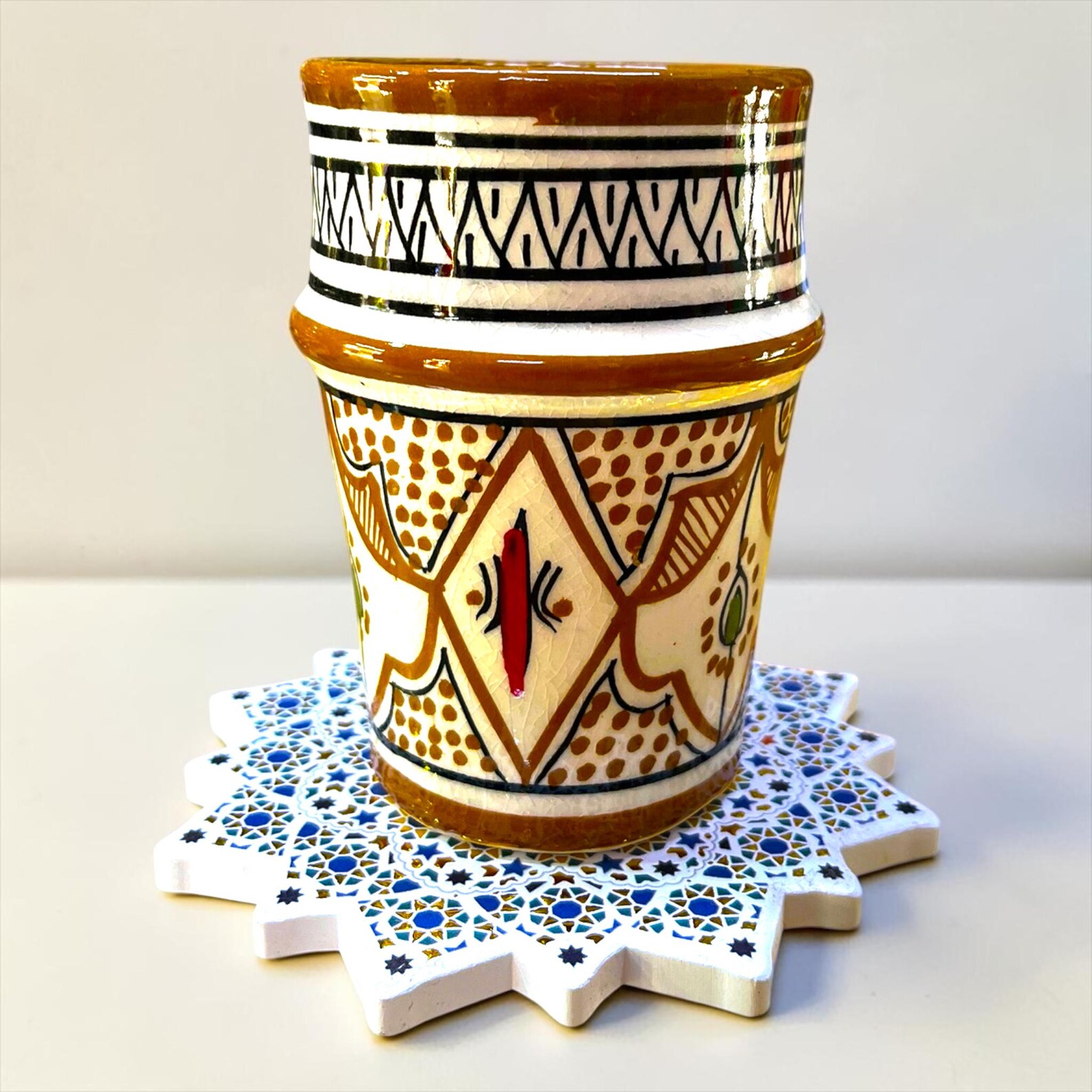 Berber Handmade Tea Cups Set of 4 with Zellige Coasters Mug
