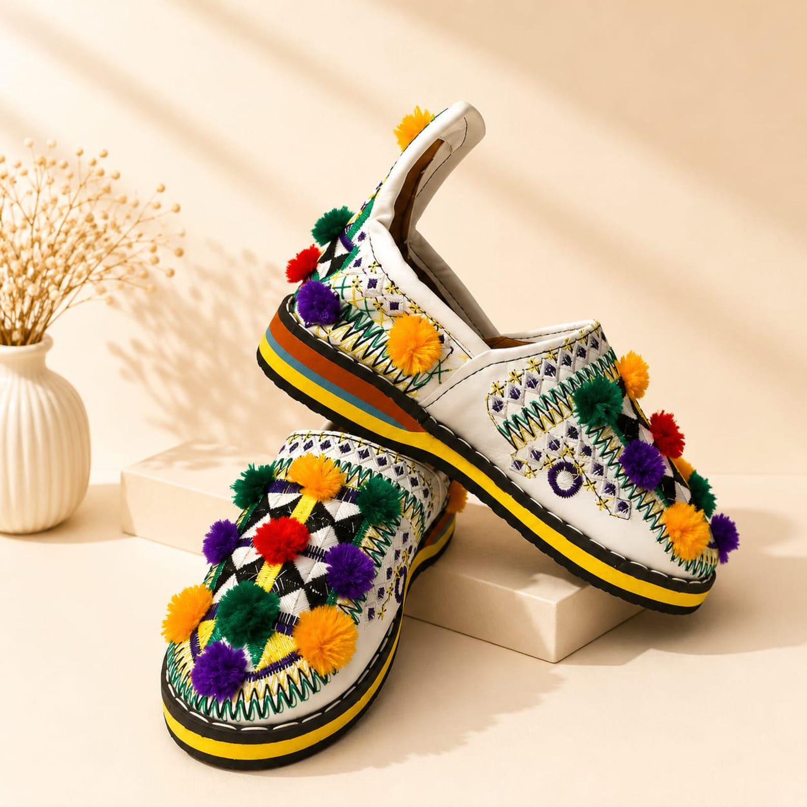 Berber Handmade Traditional Leather Slip-On Flats Colorful Shoes
