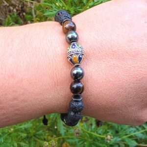 Amazigh Kabyle Men's Lava Stone Tiger Eye Enamel Bracelet