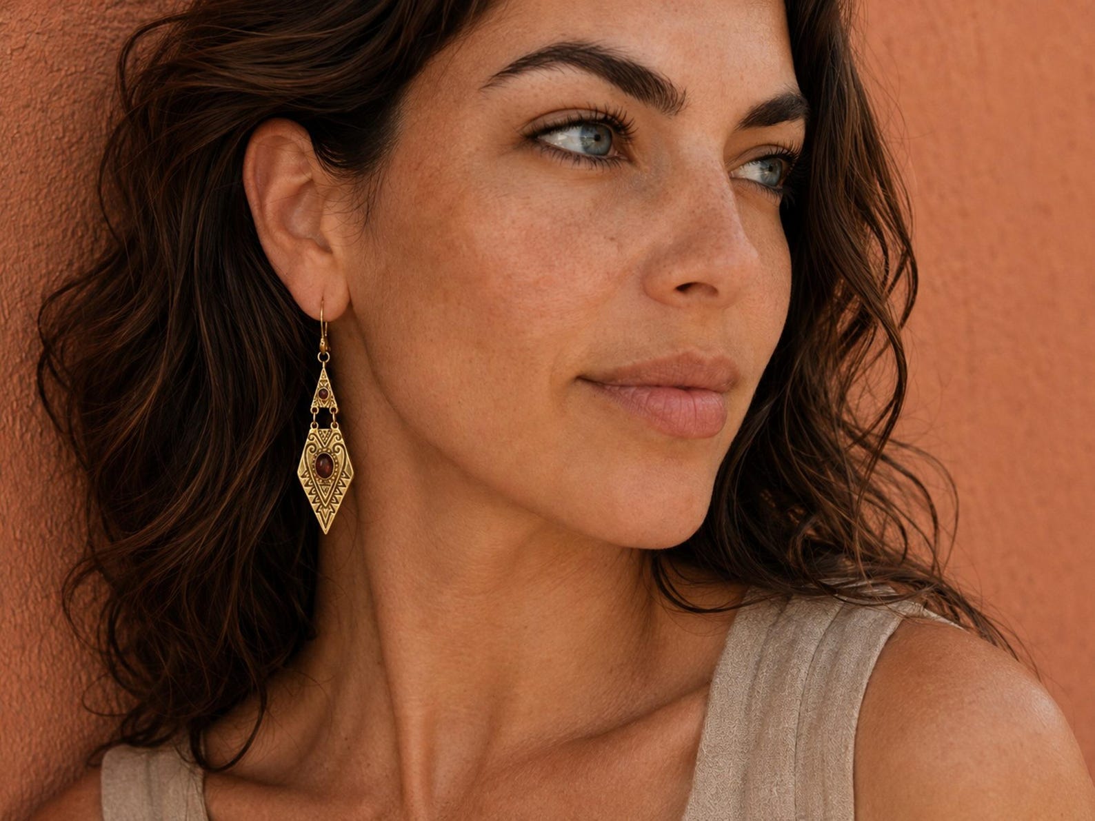 Berber Tuareg Labradorite or Garnet Gemstone Boho Earrings