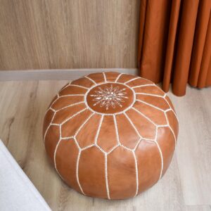 Berber Leather Pouffe Handmade Delivered stuffed Ottoman Pouf