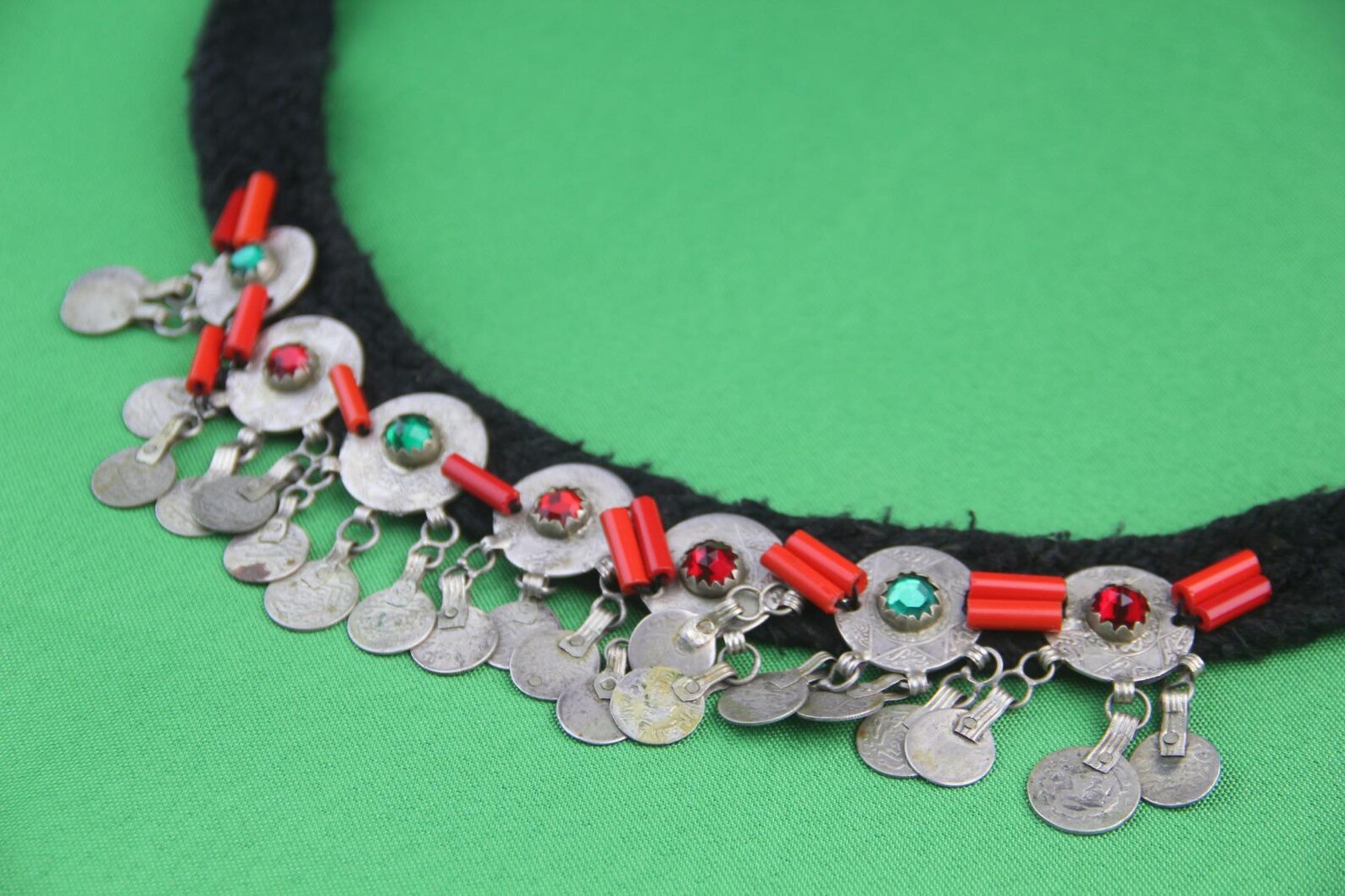 Berber Authentic ANTIQUE Silver Genuine Coral Coins Necklace