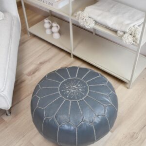 Berber Artisanal Leather Pouffe Handmade Delivered stuffed Pouf
