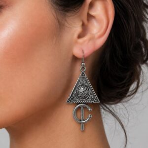 Berber Triangle Dangle Earrings Silver Tone Tribal Jewelry