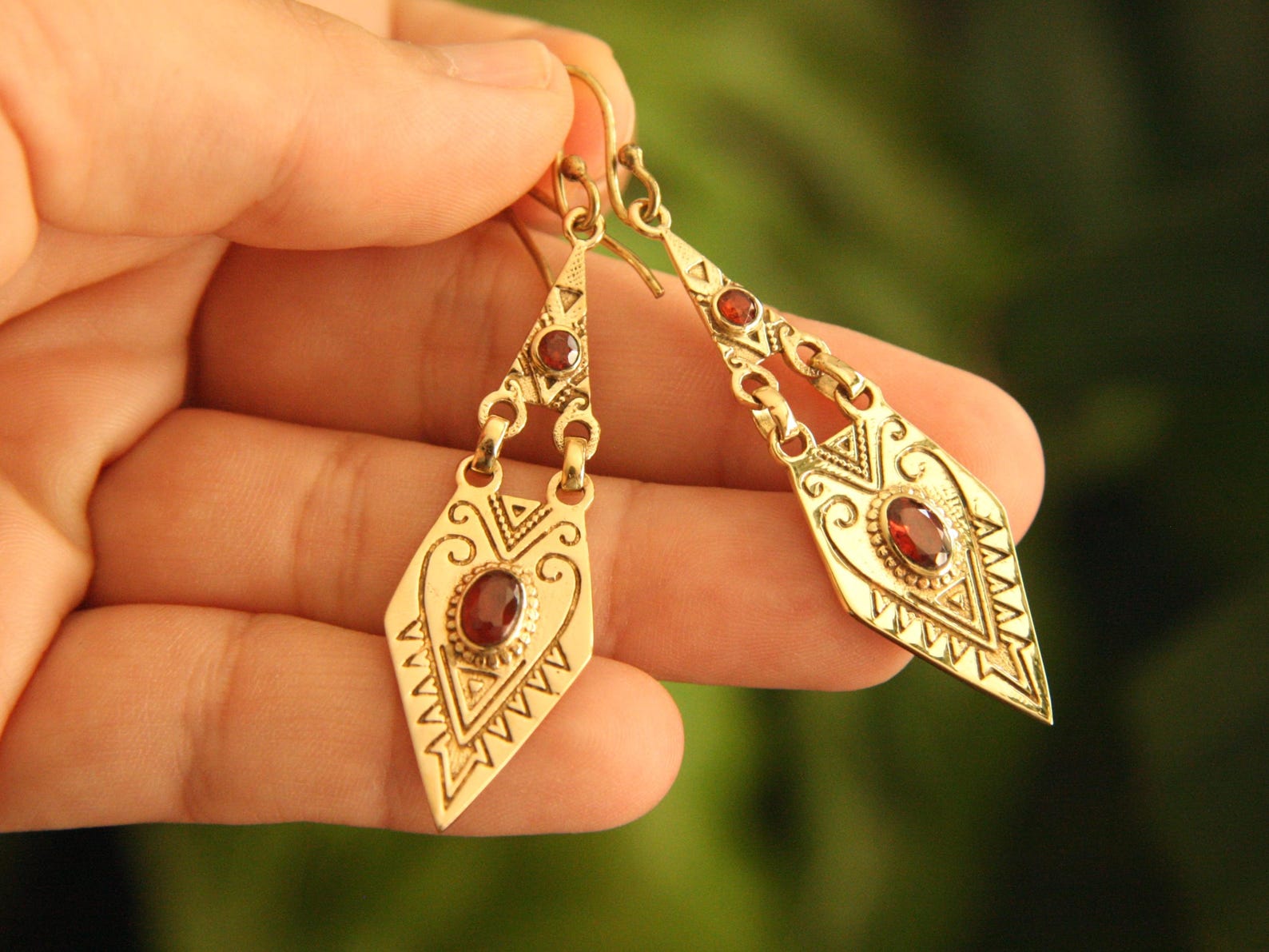 Berber Tuareg Labradorite or Garnet Gemstone Boho Earrings