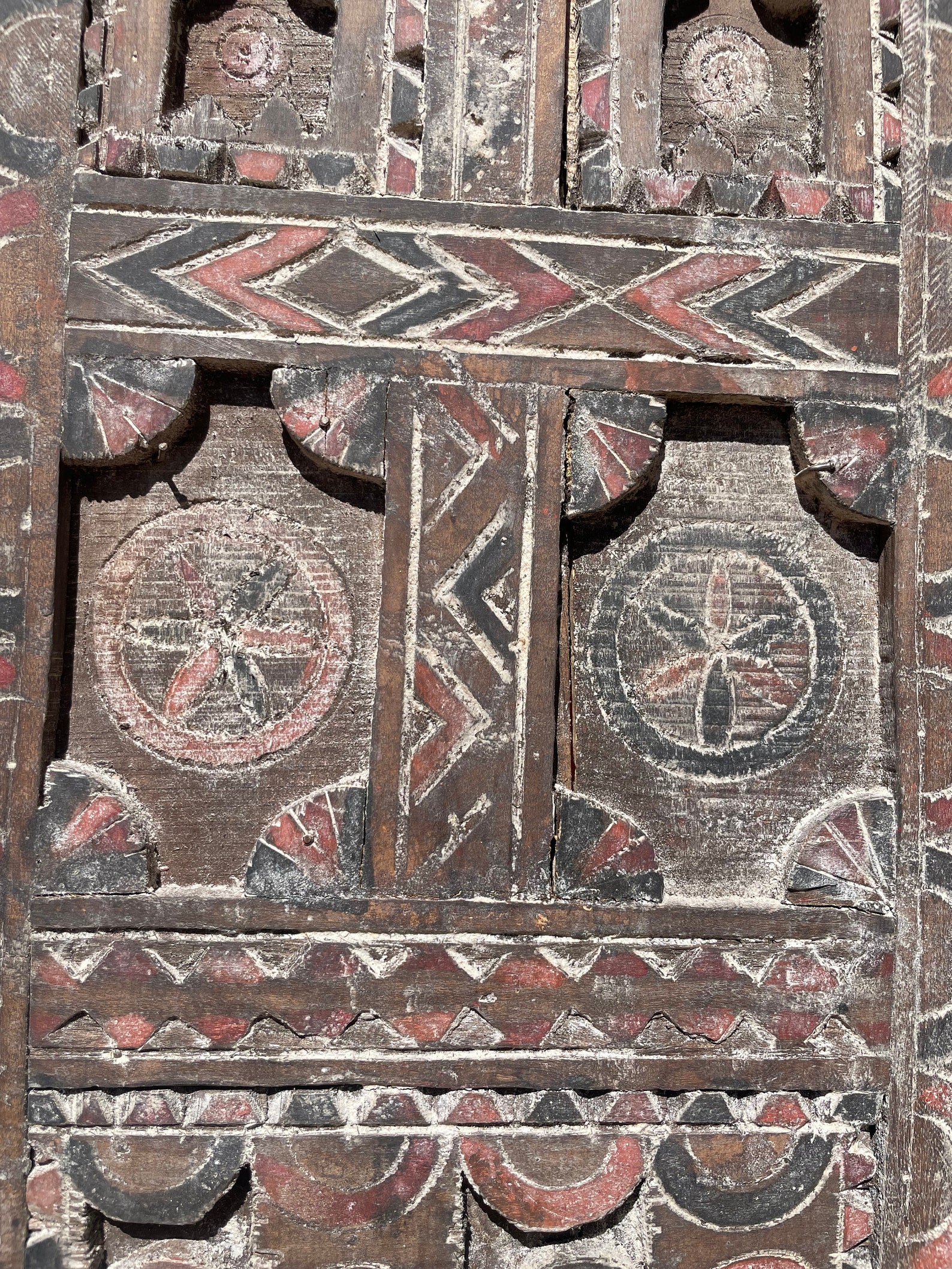Antique Amazigh Berber Carved Wood Door Panel Wall Art