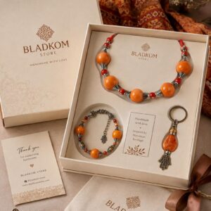 Berber Jewelry Set Orange Statement Handmade Bracelet Necklace