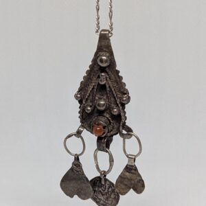 Berber Pendant • Silver-Tone • Carnelian Stone Amulet • • North Necklace