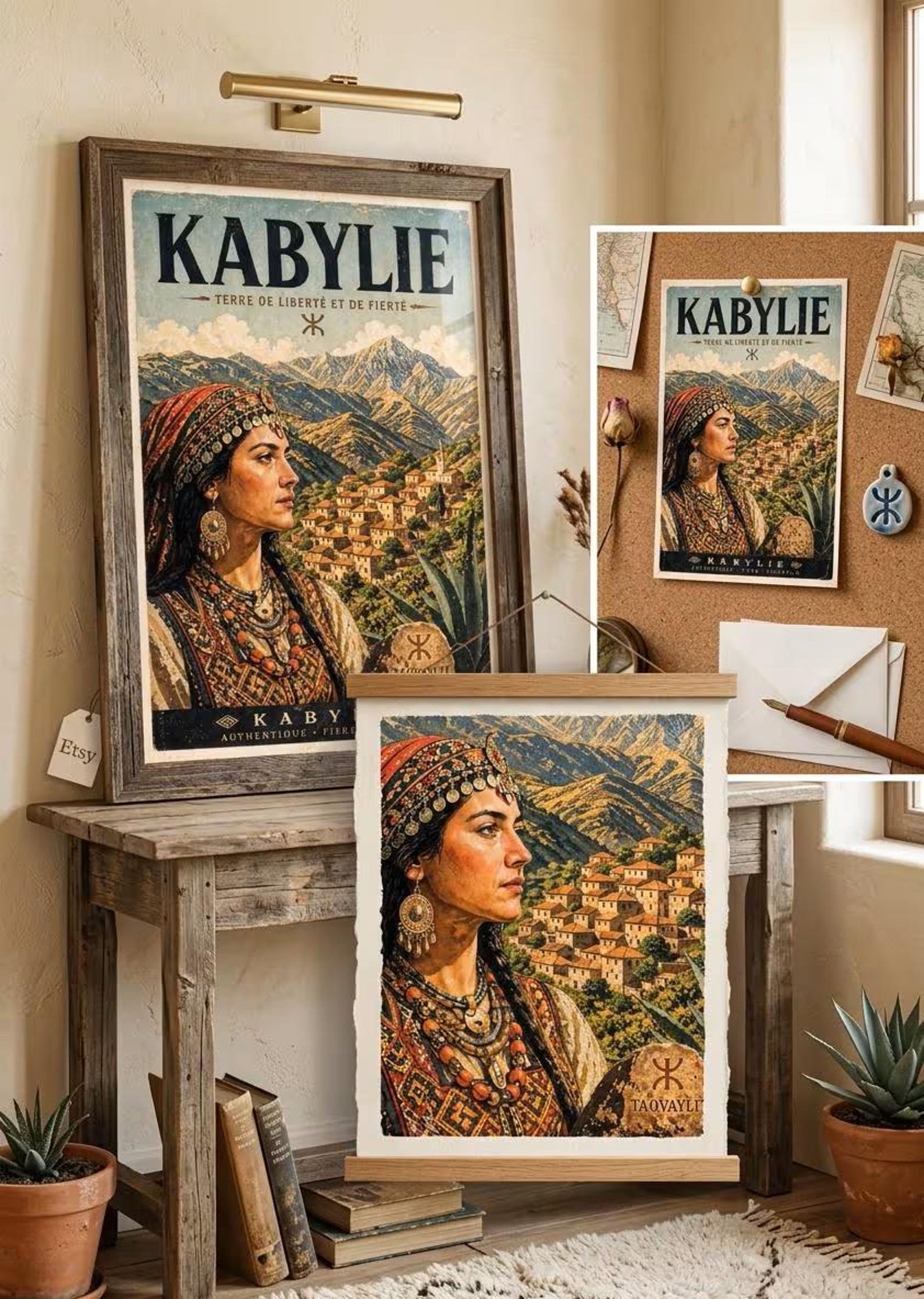 Vintage Kabyle Berber Travel Poster Amazigh Algeria Wall Art