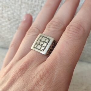 Berber Antique Square Silver Ring with Tribal Design