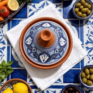Amazigh Hand-Painted Morrocan Ceramic Blue Flame-Proof Clay Tagine