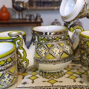 Berber Handmade Tea Set Silver Nickel Pottery Bowl