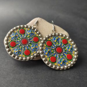 Amazigh Earrings ethniques rondes aux couleurs traditionnelles Kabyle pendantes