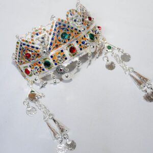 Handmade Amazigh Berber Taounza Silver Enamel Tribal Crown Headband