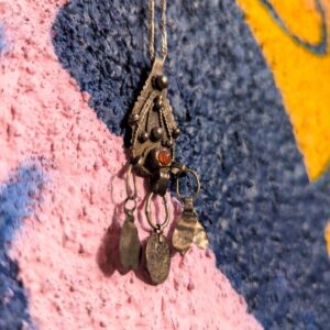 Berber Pendant • Silver-Tone • Carnelian Stone Amulet • • North Necklace